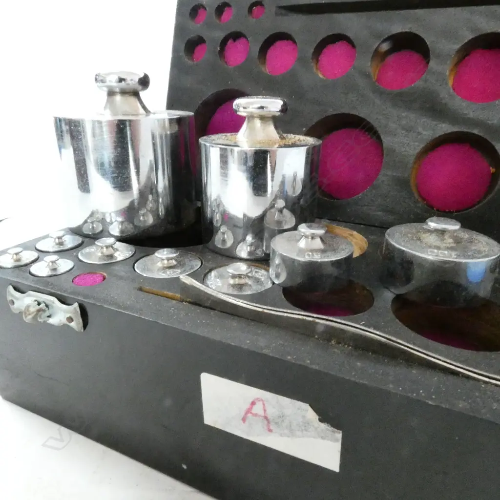 PARTIAL SET CHROMED BRASS WEIGHTS 1kg- 2gm (PLUS mg) Image 1++